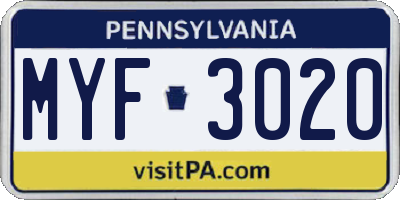 PA license plate MYF3020