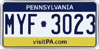 PA license plate MYF3023