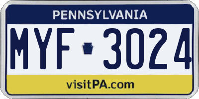 PA license plate MYF3024
