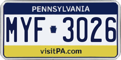 PA license plate MYF3026