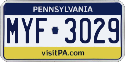 PA license plate MYF3029