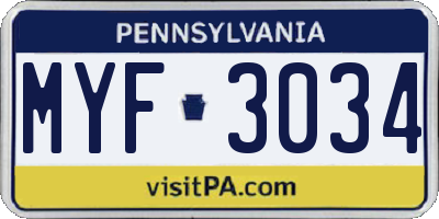 PA license plate MYF3034