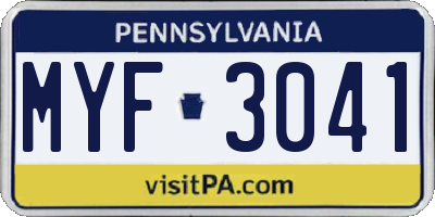 PA license plate MYF3041