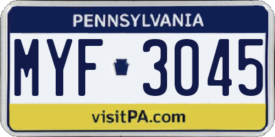 PA license plate MYF3045
