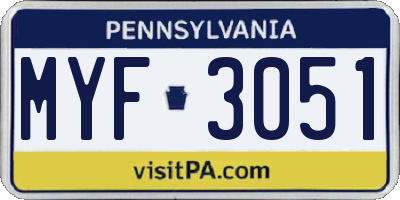 PA license plate MYF3051