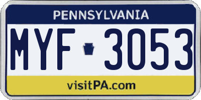 PA license plate MYF3053