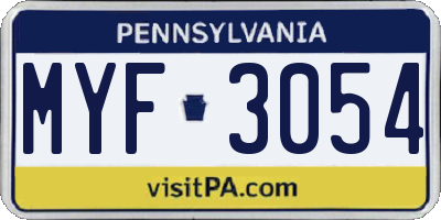 PA license plate MYF3054