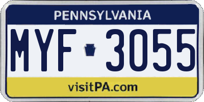 PA license plate MYF3055