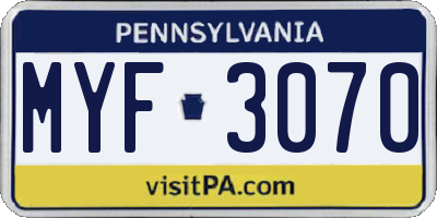 PA license plate MYF3070