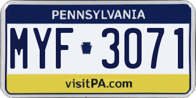 PA license plate MYF3071