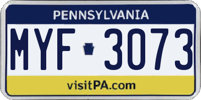 PA license plate MYF3073