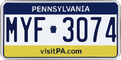 PA license plate MYF3074
