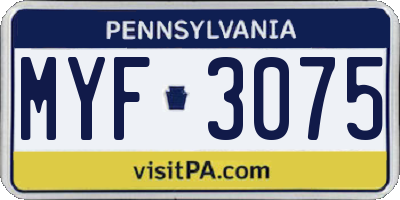 PA license plate MYF3075