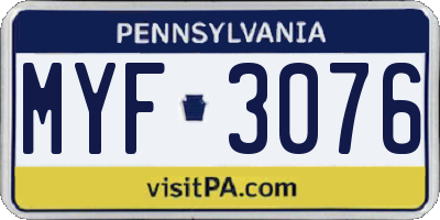 PA license plate MYF3076