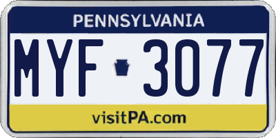 PA license plate MYF3077