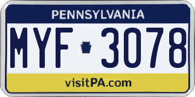 PA license plate MYF3078