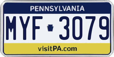 PA license plate MYF3079