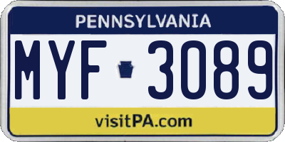 PA license plate MYF3089