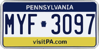 PA license plate MYF3097