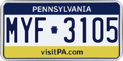 PA license plate MYF3105
