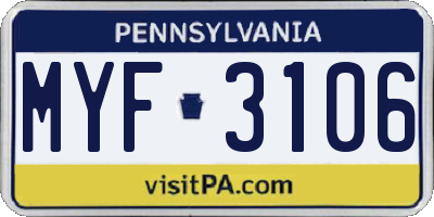 PA license plate MYF3106