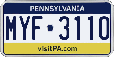 PA license plate MYF3110
