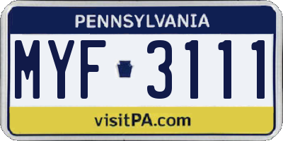 PA license plate MYF3111