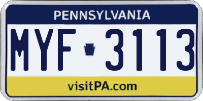 PA license plate MYF3113