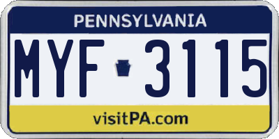 PA license plate MYF3115