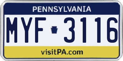 PA license plate MYF3116