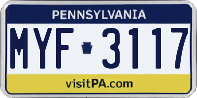 PA license plate MYF3117