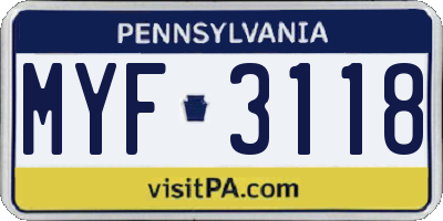 PA license plate MYF3118