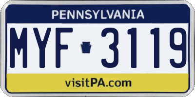 PA license plate MYF3119