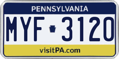 PA license plate MYF3120