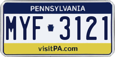 PA license plate MYF3121