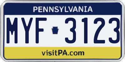 PA license plate MYF3123