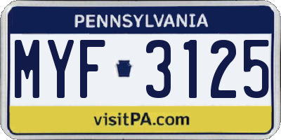 PA license plate MYF3125