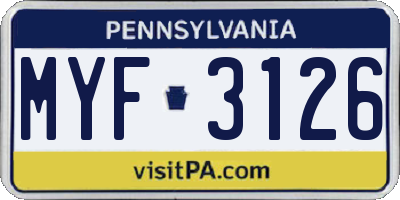 PA license plate MYF3126