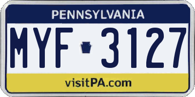 PA license plate MYF3127