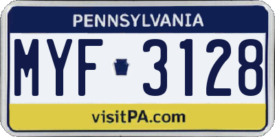 PA license plate MYF3128