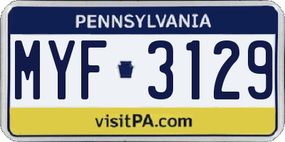 PA license plate MYF3129