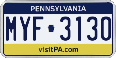 PA license plate MYF3130