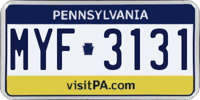 PA license plate MYF3131