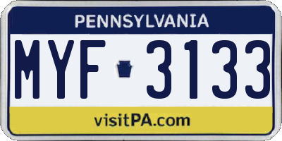 PA license plate MYF3133