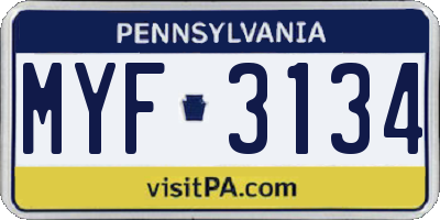 PA license plate MYF3134
