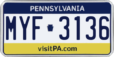 PA license plate MYF3136