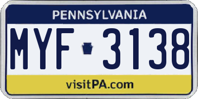 PA license plate MYF3138