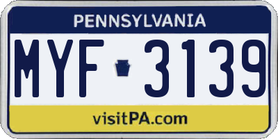 PA license plate MYF3139
