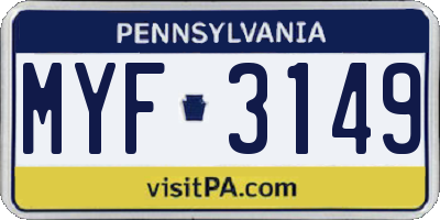 PA license plate MYF3149
