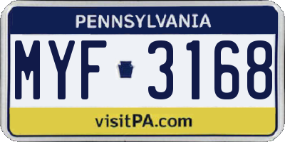 PA license plate MYF3168
